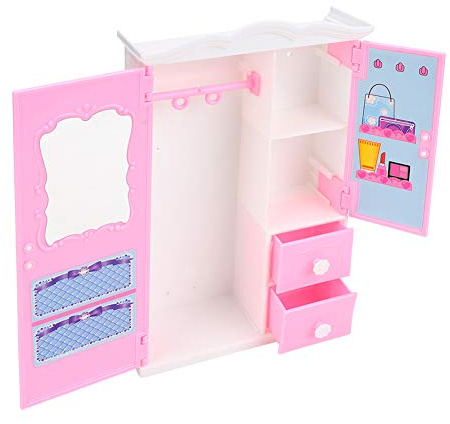 HEEPDD Puppen-Kleiderschrank, Rosa Kunststoff-Aufbewahrungsschrank mit zu öffnenden Schubladen für -Puppen und Miniatur-Puppenhäuser, Gut für Zum Spielen