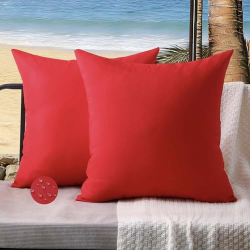 ViaElayu Outdoor Kissenbezug 45x45 Rot Wetterfest Kissen Kissenhülle Sommer Frühling Wasserdicht Kissenbezüge Kissenhüllen Polster Garten Balkon Terrassen Lounge Außenbereich Couch Deko 2er Set
