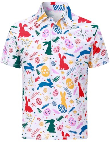 COSAVOROCK Påsk-T-shirt Herrpolotröjor Kortärmad Påskhare-Tryckt Dräkt, Kanin, L