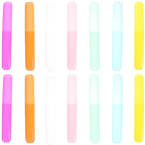 Gogogmee Custodia da Viaggio per Spazzolini da Denti in Plastica Resistente, Set 14 Pezzi Color Caramella, Contenitore Portatile Anti-polvere per Uso Domestico e Viaggio