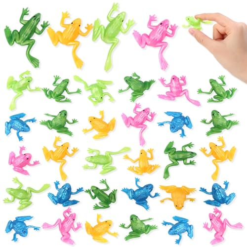 Teyva Daily 24 Pcs Mini Rubber Frog Bulk Stretchy TPR Material Jumping Frog Figure Toys for Animal Party Favors Decorations Party Relief Stress Supplies