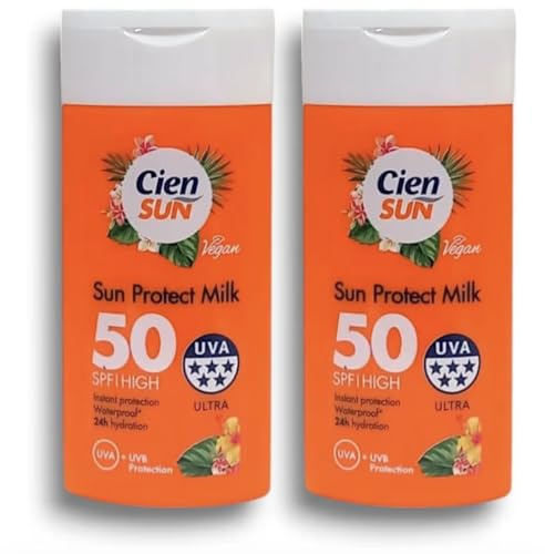 2x Ciēn Sun - Lidl | Sun Protect Milk - SPF 50 High Protection | Waterproof, 24h Hydration, Ultra UVA/UVB Protection | Vegan | 50mL Each
