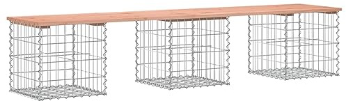 HFMDRMU Banc de jardin en gabions avec assise compacte en bois massif Douglas, dimensions 203 x 44 x 42 cm, base robuste pour l'extérieur, banc gabion avec rembourrage en pierre