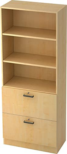 Bümö® Office Hängeregistratur-Regal Schrank abschließbar aus Holz | Kombination Hängeregister-/Regalschrank inkl. Einlegeböden | Büroschrank – Büro Schrankwand (Hängeregistratur-Kombi, Ahorn/Ahorn)