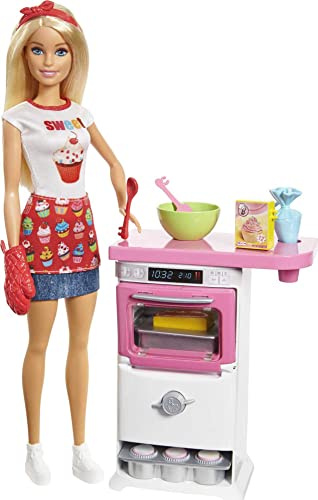 Barbie Metiers Coffret Pactisserie avec Poupee Patissiare Blonde, Accessoires, four et Cupcakes Transformables à l'Eau, Jouet pour Enfant, FHP57 Exclusivité sur Amazon
