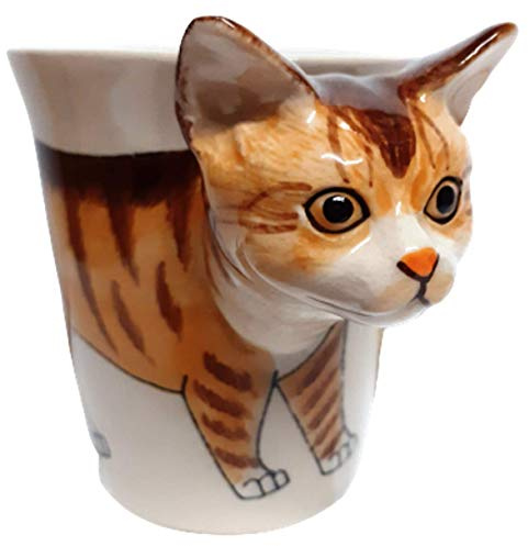 Katzen Tasse Katze Becher mit Katzenmotiv Tier Keramik Tasse als geschenk für katzenfreunde katzenliebhaber Tigerkatze rot