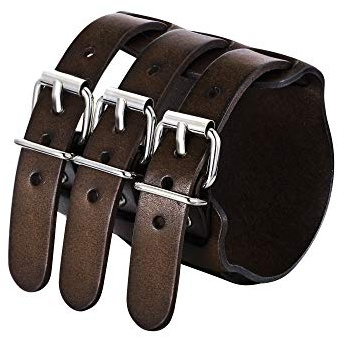 EVER FAITH 3 Layer breit Belt echtes Leder Herr Wristband schwarz w/braun Armband Unisex Couple