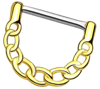 Piersando Brustwarzen Piercing Intimpiercing Nippelpiercing Brust Nippel Intim Brustwarzenpiercing Barbell Stab mit Clicker Tribal Schild Ketten Gold