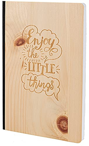 Notizbuch mit Holz Cover in A5 - ENJOY THE LITTLE THINGS - Echtholz Notebook zum Reinschreiben Holzeinband 192 blanko Seiten 90g, Holzart:Zirbe