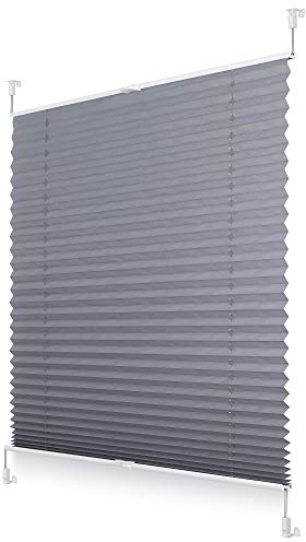 ROOMY Plissee Klemmfix, verspannt, Blickdicht, Sichtschutz Sonnenschutz Jalousie Grau, 80 cm x 130 cm (B x L)