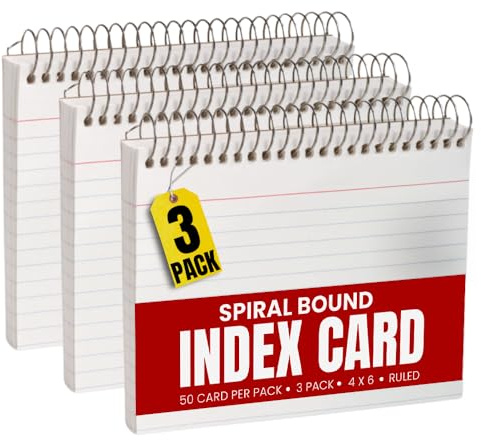 1InTheOffice Spiral Bound Index Cards 4x6 Ruled, White, 50 Cards/Pack, 3 Packs