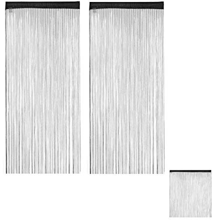 Relaxdays 2 x Fadenvorhang schwarz, kürzbar, Fadengardine, Tunneldurchzug, für Türen & Fenster, Fransenvorhang, 90x245, Black