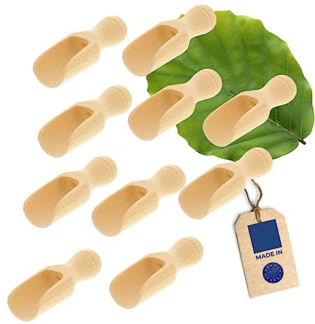 HOFMEISTER® Lot de 10 pelles doseuses en bois, 5,2 cm, cuillères de mesure pour épices, thé, café et céréales, dosage sûr, pesage, remplissage dans des récipients de conservation, boîtes à thé et