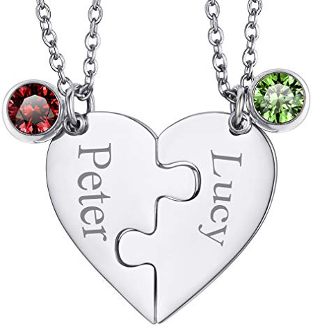 FaithHeart personalisierte Puzzle Anhänger DIY Namenskette aus Edelstahl BFF Freundschaftskette Familienkette mit Gravur Puzzle Kette für 2/3/4/5/6/7/8