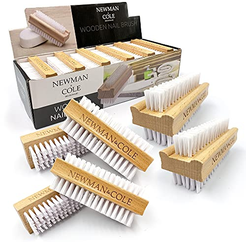 Wooden Nail Brush, Double-Sided Nail Scrubbing Brush with Firm Plastic Bristles (Set of 6)