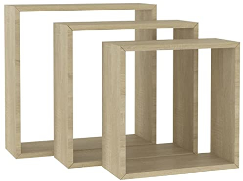 vidaXL Würfelregal 3-TLG. Wandregal Hängeregal Regalwürfel Cube Lounge CD Regal Dekoregal Schweberegal Büroregal Bücherregal Sonoma-Eiche