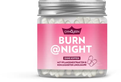 GymQueen Burn@Night 120 Kapseln, unterstützt den Fettstoffwechsel beim Schlafen mit der Linolsäure CLA und den aktiven Pflanzenextrakten grüner Tee und grüner Kaffee, ohne Koffein, vegan,