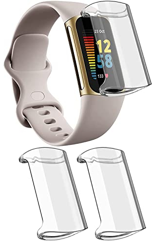 FONREST [2 Pack] Case for Fitbit Charge 5 with Screen Protector, Soft TPU Slim Fit Full Ultra-Thin Clear Scratch Resistant Bumper Full Protection Cover Shell (Clear+Clear)