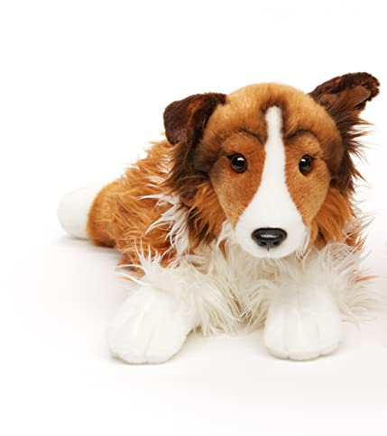 Uni-Toys - 'Maple' - Langhaarcollie, liegend - Gesicht weiß-braun - 41 cm (Länge) - Plüsch-Hund, Collie, Haustier - Plüschtier, Kuscheltier