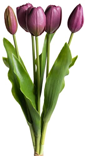 Botanic-Haus künstliches Tulpenbündel Holland mit 3 Tulpen und 2 Tulpenknospen real Touch (aubergine)