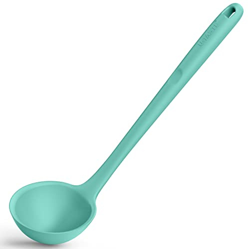 U-Taste 34cm Long Silicone Soup Ladle, 315℃ Heat Resistant, Aqua Sky | Non-Stick Seamless Rubber Large Kitchen Deep Serving Spoon with Non-Slip Solid Handle for Cooking Sauce, Stews, Gravies
