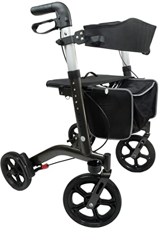 FabaCare Leichtgewichtrollator Staar, faltbarer Rollator mit großen Softrädern, Sicherheitsreflektoren, Titanium-Braun