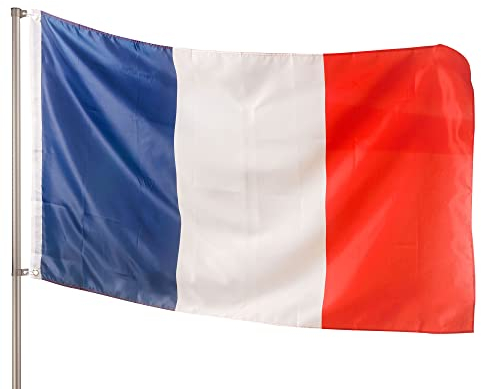 PHENO FLAGS Drapeau France 90x150cm – français - qualité premium - extrêmement résistant aux intempéries, avec œillets en laiton, 100% polyester, coutures doubles robustes & couleurs éclatantes