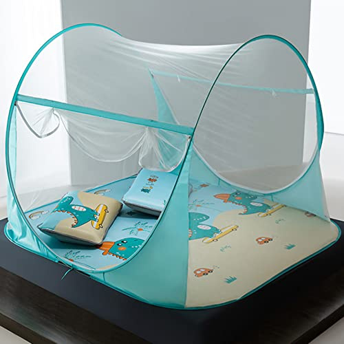 Moskitonetz Bett Pop Up, Doppeltür Faltbares Bett-Moskitonetz, Tragbares Reise-moskitonetz mit Kissenbezug * 2 für Bed Travel Home Outdoor (Dinosaur,150x200cm)