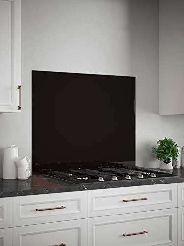 Generic Toughened Glass Kitchen Splashback, Black Gloss 900mm x 750mm | Handmade in the UK with a self-adhesive backing for quick wall installation, plus heat resistance and a 5-year guarantee.
