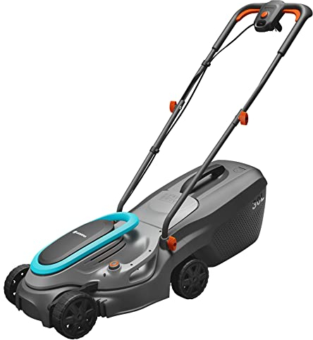 Gardena Tagliaerba Elettrico PowerMax: Potenza 1200 W, Larghezza Taglio 32 cm, Altezza Taglio Regolabile tra 35–65 mm, per Superfici Fino a 300 mq, Sacco di Raccolta da 30 l (14633-20)