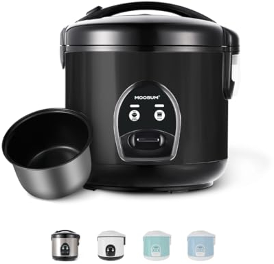 MOOSUM Arrocera y Control de Un Solo Botón, 0.8L - 5CUP, Para 2-5 Personas, Preparación Rápida Sin Quemar - Con Función para Mantener Caliente Incluye Inserto para Vapor, Cuchara y Taza Medidora