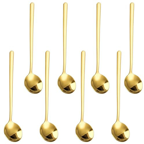 GUO-YING 8 Stück Espressolöffel aus Edelstahl, Kleine Löffel für Espresso, Spülmaschinengeeignet (Gold)