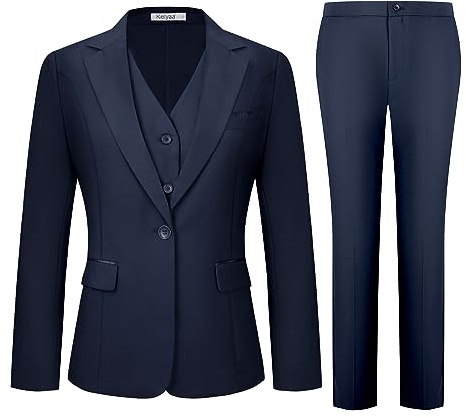 Kelyaa Women's 3 Piece Suit Lady Business Casual Office One Button Notched Lapel Slim Fit Blazer Jacket Vest Pants Set Navy Blue