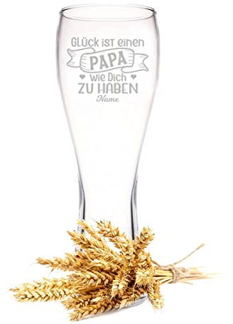 Leonardo - Bicchiere da frumento con incisione – Glückist ein Papa wie Dich zu haben V2 – Personalizzato con nome – Regali per Papà – Regalo per gli intenditori di birra – 500 ml