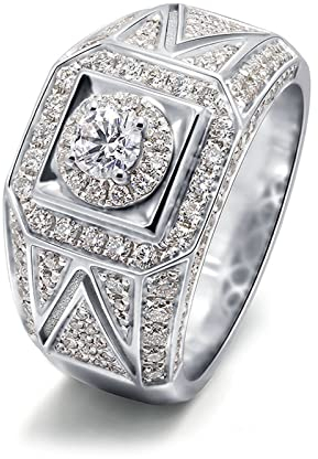 Bishilin Trauring Weissgold 585 Herren Einzeln, Männer Ring mit Moissanit Siegelring Weißgold Ring Hochzeit und Verlobung Größe 66 (21.0)