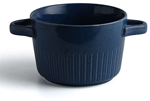 Tazón de cerámica, juego de platos de cerámica, tazón grande de cerámica for ramen con asa, tazón de sopa de cebolla profunda, apto for horno, tazón for servir apto for microondas.-Azul-1200 ml 40 oz
