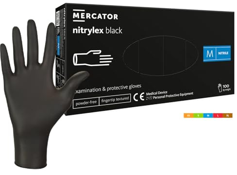 HansaGT Medical Einweghandschuhe Schwarz M 100 Stück Nitrilhandschuhe puderfrei, Handschuhe Einweg latexfrei, reißfeste Gummihandschuhe, für Kochen, Reinigen, Tattoo & Nagelpflege