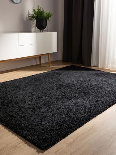 benuta Basic Hochflorteppich Soho - schwarz 120x170 cm - Kuschelig Weicher Teppich im Minimalistischen Look - Pflegeleicht - Fußbodenheizung Geeignet