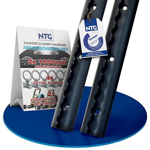 NTG Blackline - Set di binari aerei in alluminio, forati e anodizzati, forma semicircolare, 1 metro, guida aerea semicircolare per il fissaggio del carico per camion e camper | barra di ancoraggio