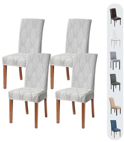 Altimpo Esszimmerstuhlhussen, Stuhlhussen, 4er-Set, weich und dehnbar, Kratzschutz für Katzen, Grau, Jacquard-Stoff, Esszimmerstuhlbezug, Bankett, Hochzeit, Küche, Hotel, Feier
