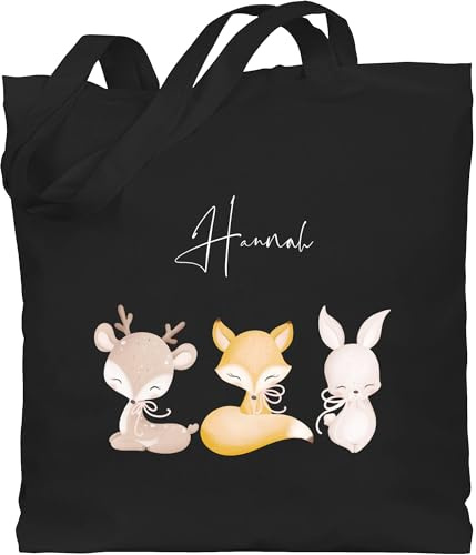 Geschenk mit Namen personalisiert by Shirtracer - Baumwolltasche - Tiere - Reh Fuchs Hase süße Waldtiere mit Name