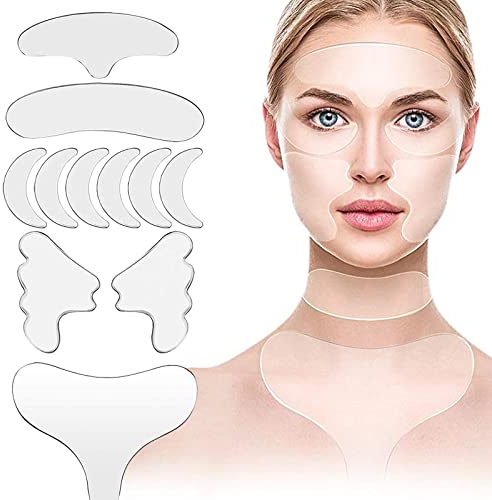 DERJDISF 11 Pezzi Cerotti per Il Viso Silicone Pad Occhi in Rilievo di Petto Skin Patch, Compreso di Petto in Silicone Riutilizzabile Patch Collo Collo Maschera per Gli Occhi Guancia e Fronte Pad