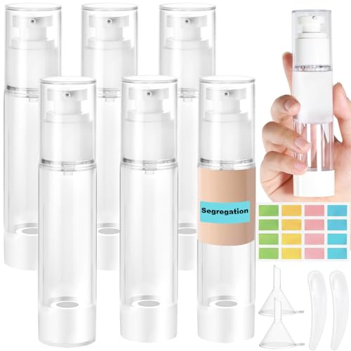 Furuising 6 Stück 100ml Airless Pumpspender, Creme Spender Pumpflasche Leer, Nachfüllbar Cremespender, Vakuum Reiseflaschen zum Befüllen mit Aufkleber, Spatel für Reise Lotionen Shampoo Kosmetik | Distributeur de crème vide rechargeable, bouteille de voyage à remplir pour lotions, shampooings, cosmétiques