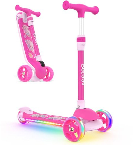 BELEEV A9 Roller Kinder 3-12 Jahre, 3 Räder Faltbare Scooter mit LED Leuchtenden Räder und Deck, 4 Höhenverstellbarer, Rutschfestes Deck, Lean-to-Steer, Kinderroller für Mädchen & Jungen, Dreiräder