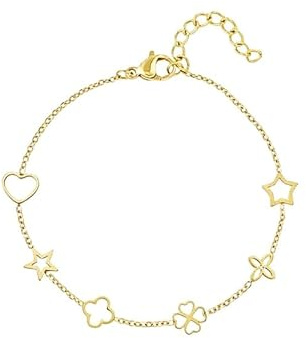 Damen Kleeblatt Armband Gold aus Edelstahl 18kt Vergoldet Vierblättriges Armband Kleeblatt Design für Damen und Mädchen wasserfest nickelfrei Glücksbringer und Glücksklee Geschenk für Frauen