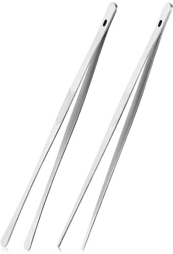 ChefBee Kitchen Cooking Tongs Tweezers - 2PCS 12 Stainless Steel Kitchen Utensils, Metal Fine Tweezers Tongs with Precision Serrated Tips for Chef, Serving Food, Grill, Culinary, Pasta, Salad, BBQ