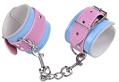 Soarvlorfy PU Leder Handschellen Verstellbar SM Extrem Bondage Handfesseln/Fußschellen Erotische Sklave Sexspiel Fessel Manschetten Fetisch Sexspielzeug für Frauen Männer,Blau,Hände