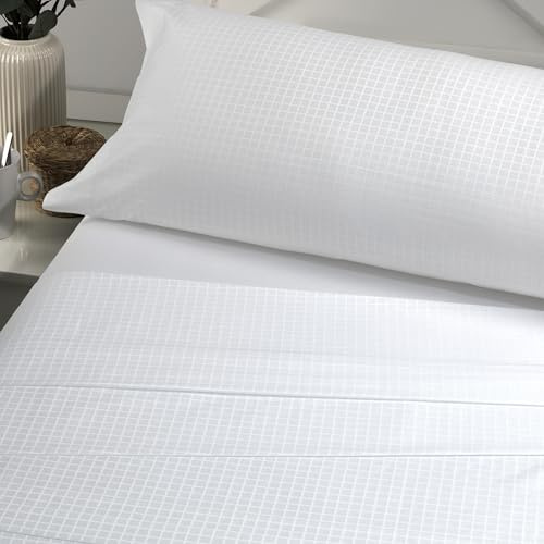 Juego de sábanas de satén Atia color blanco. Cama de 150 cm. 3 piezas