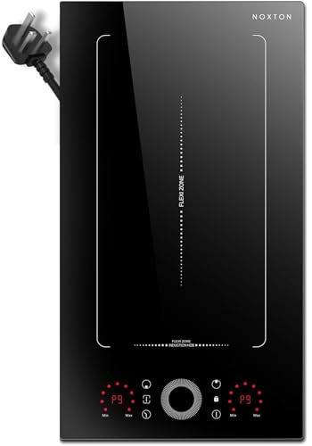 Noxton 2 Zone Induction Hob, 30cm Electric Hob Flex Zone for Barbecue Pan, 2800W Induction Hobs with Slider Touch Control 220-240V Safe Lock & Timer