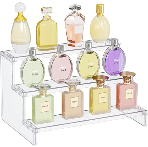 Lifewit 3-stegs klart displaystativ, 1 st, plastparfym arrangör, monter för smink, figurer, smycken, cupcake, nagellack, bänkskiva dekorera displaystativ, 30,5 cm